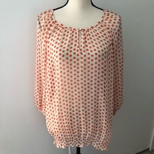 Lord & Taylor semi-sheer orange dot blouse XL